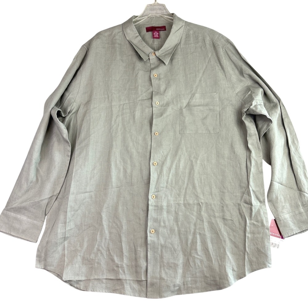 Merona XXL Mens Long Sleeve Button Down Shirt Top‎ Casual Linen Blend